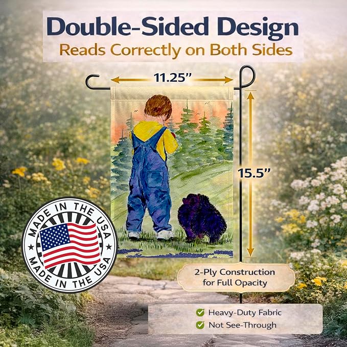 Caroline's Treasures SS8544GF Little Boy with his Pomeranian Garden Flag Mailbox Flag Decorative Yard Flag Banner Outside Patio Artwork Yard Flower Beds, Garden Size, Multicolor