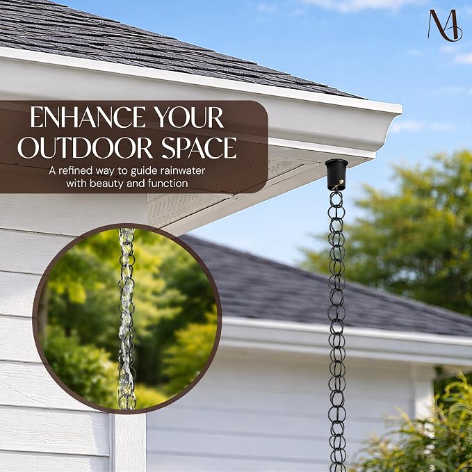 Monarch Rain Chains Aluminum Ring Black Rain Chains for Gutters – 8.5 ft Black Decorative Rainchain Outdoor Durable Heavy Duty Gutter Chain Downspout, Modern Rainchains for Outside