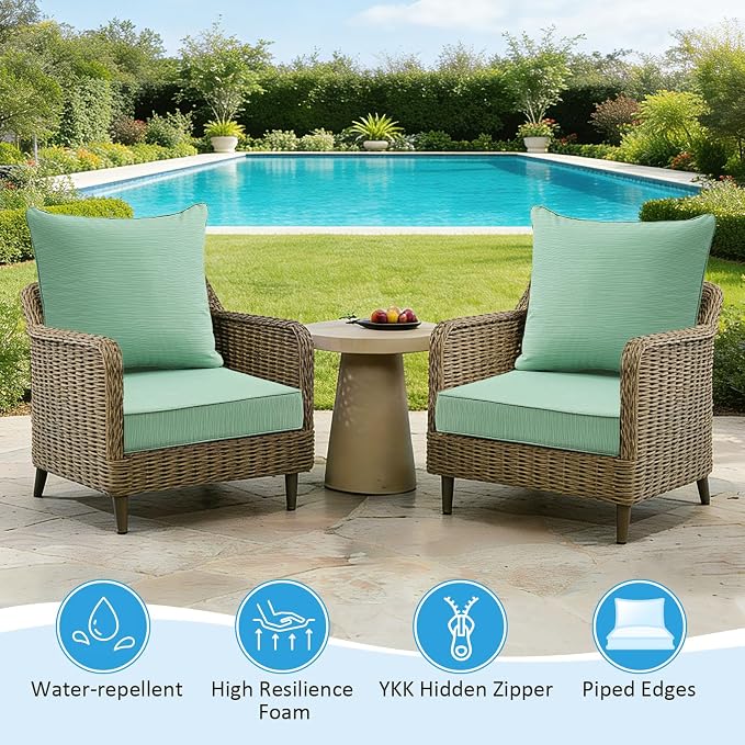 Outdoor Deep Seat & Back Cushion Set (2-Pack), 24 x 24 Inch Water Repellent and Fade Resistant Patio Furniture with Removable Cover for Outside Sofa Couch, Ash Pinstripe Weave