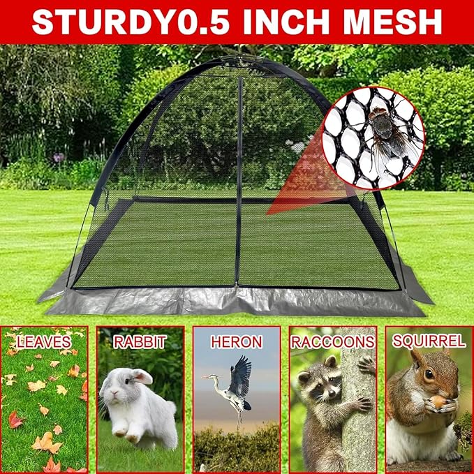 Pond Cover Net - Heavy Duty Nylon Dome Mesh with Zippers - 10X8FT Protector for Garden Pond Koi Fish and Plants - Birds & Leaves Animals Barrier