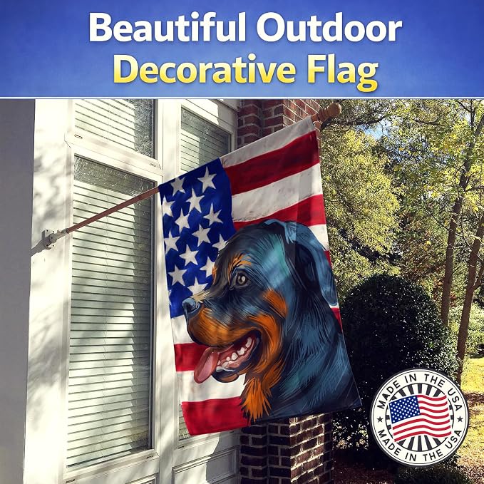 Caroline's Treasures CK6677CHF Rottweiler Dog American Flag House Flag Large Porch Sleeve Pole Decorative Outside Yard Banner Artwork Wall Hanging, Polyester, House Size, Multicolor
