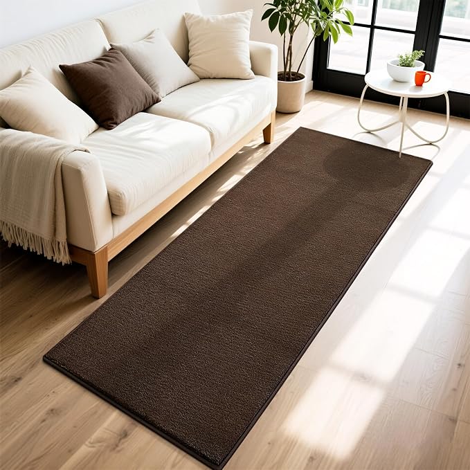 Vasofe Brown Hallway Runner Rug, 2x6 Feet Non Slip Runners, Memory Foam Rug | Indoor Thickened Bedside Rugs for Bedroom Dorm Kitchen Kids Boys Room, Washable Medium Pile Shag Fluffy Carpets for Entrance