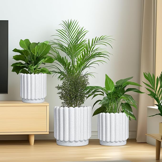 Ceramicfor Ceramic Planter, 7.6 Inch, White | Indoor Plants, Outdoor Use, Drainage Hole, Fluted Modern Design, Round Flower Pot