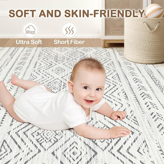 Tortania Area Rug Living Room Rugs- 8x12 Washable Large Soft Neutral Boho Moroccan Bohemian Farmhouse Rug Indoor Floor Carpet for Bedroom Under Dining Table Home Office Decor - Beige Gray