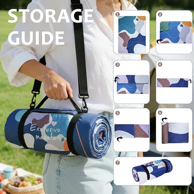 Exclusivo Mezcla Extra Large Waterproof Picnic Blankets 3 Layer, Sandproof and Foldable Outdoor Blanket for Beach Camping, Park and Travel