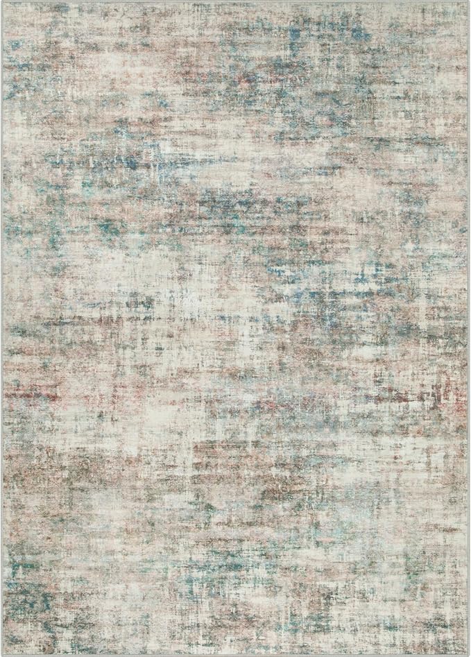 4x6 Area Rugs for Living Room: Washable Abstract Multi Color Badroom Carpet | Non-slip TPE backing makes this washable soft low-pile rug safe & durable, Pet-friendly decor for dining room,nursery,office