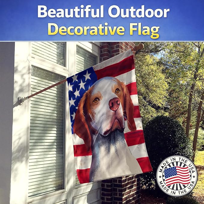 Caroline's Treasures CK6563CHF Hunting Dog American Flag House Flag Large Porch Sleeve Pole Decorative Outside Yard Banner Artwork Wall Hanging, Polyester, House Size, Multicolor