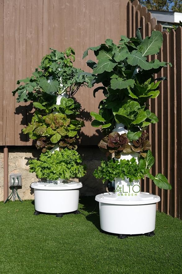 GX Hydroponic Tower | Vertical Planter Tower | Hydroponics Growing System Kit | Food Grade with 24 Net Pots (with LED Grow Lights)