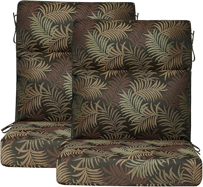 Outdoor Patio Chair Cushions 44x21x3.5 inch, Set of 2 Thicken Comfy Cushions for Rocker Non Slip Fade Shield Water Repellent High Back with Ties, Bamboo Leaf Jacquard