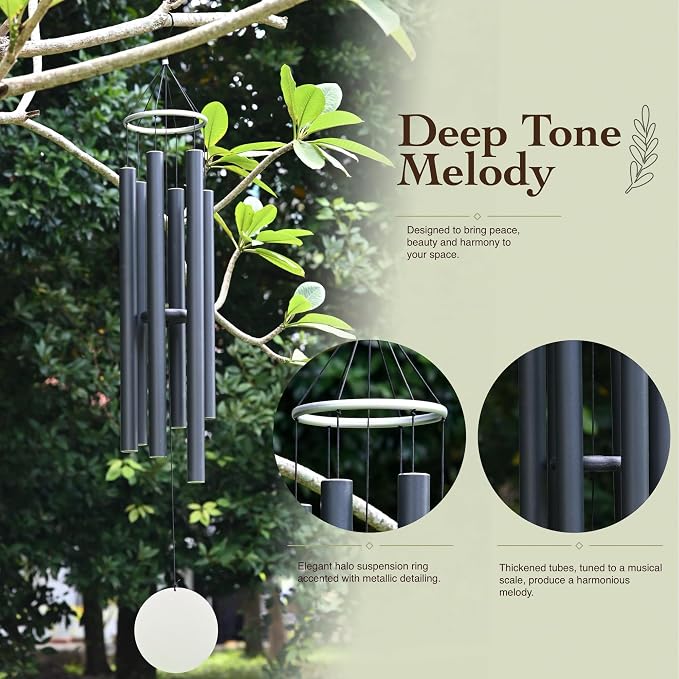 Extra Large Wind Chimes for Outside Deep Tone - 58'' Wind Chimes Outdoor Clearance, Deep Tone Chimes, Windchimes Outdoors, Memorial Wind Spinner, Sympathy Gift, Home Décor (Black)