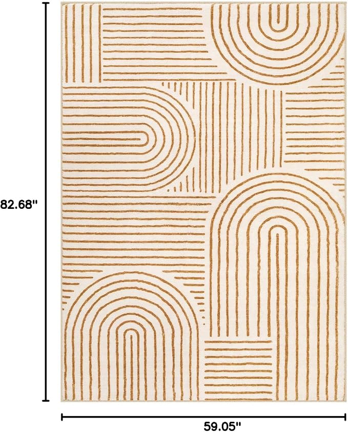 Lahome Abstract Washable Rugs 5x7, Playroom Rug for Living Room Kids Room | Soft Ultra-Thin Non Slip Rainbow Bedroom Rug Accent Carpet for Dining Room Office Darrell (5'x7',Orange)