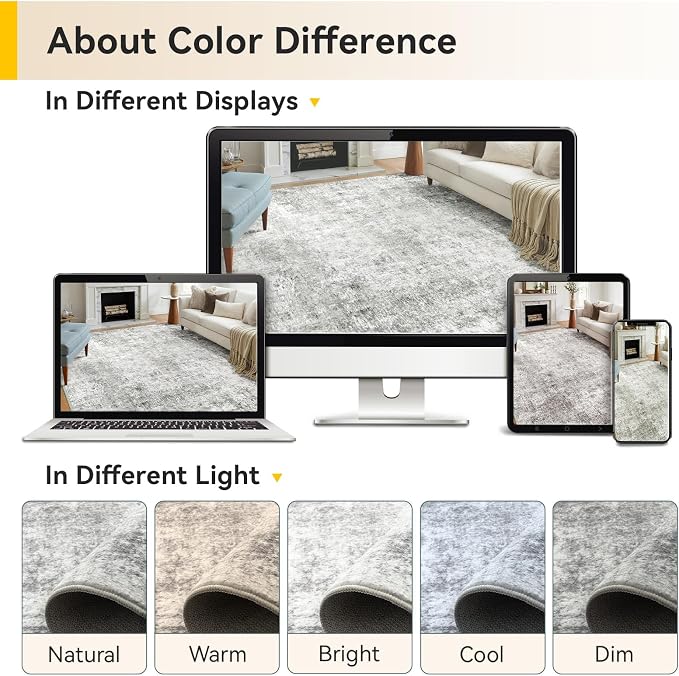 RELEANY Washable 3'x5' Abstract Area Rug for Living Room Gray White | Carpet for Bedroom, Kitchen, Office, Hallway and Entryway, Printed Pattern, Non‑Slip, Soft, Stain‑Resistant, Easy to Clean