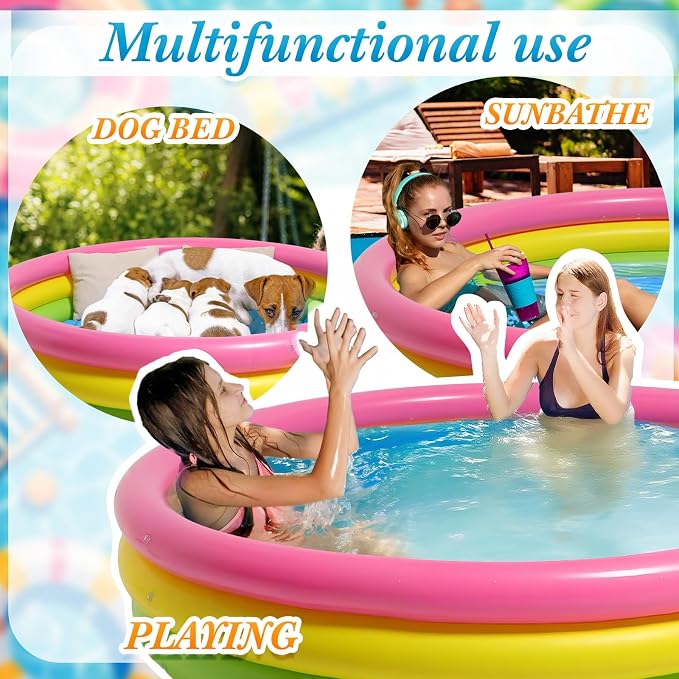 13 Pcs Outdoor Movie Night Inflatable Swimming Pool 51in x 13in Colorful Blow up Pools with Foldable Portable Serving Tray Table and Pump for Summer Backyard Camping Birthday Activities