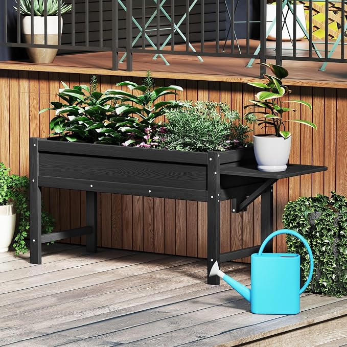 HDPE Raised Garden Bed with Legs, 49x21x27in All-Weather Heavy Duty Planter Box, Outdoor Elevated Garden Bed for Seeds, Herb, Flower, Vegetable (Black)