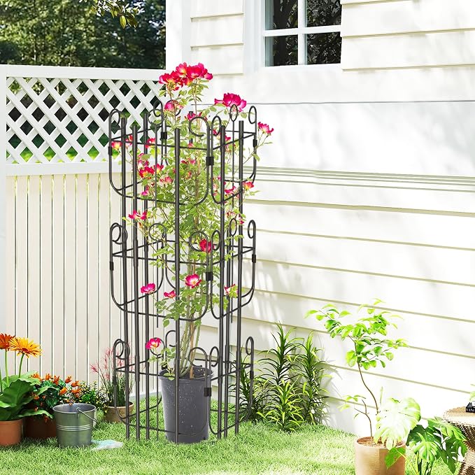 Garden Trellis for Climbing Plants, Outdoor Rustproof Heavy Duty Plant Climber Support for Flowers, Vine, Cucumbers, Expandable Height & Width, No Dig Decorative Garden Fence Panels