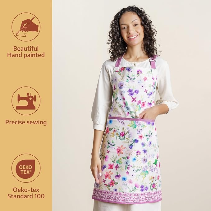 Maison d' Hermine Aprons for women with Pocket 100% Cotton (27.50"x31.50") | Adjustable Neck Strap & long ties Apron Men Chef Wedding Cooking Gardening Server Maid