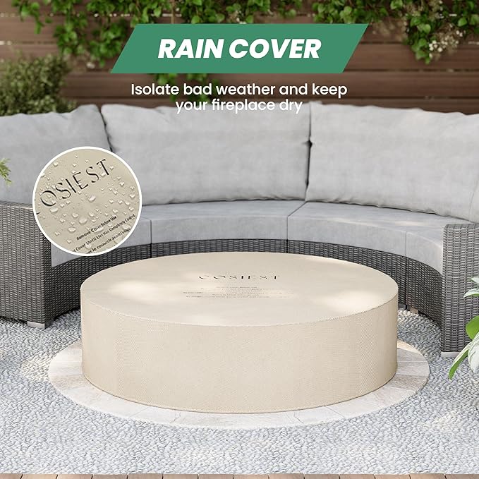 COSIEST 42 inch Outdoor Propane Fire Pit Coffee Table w Concrete Round Base Patio Heater, 50,000 BTU Stainless Steel Burner, Free Lava Rocks, Rain Cover