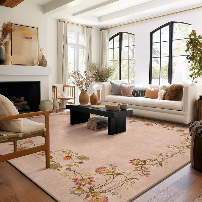 Washable Rug 8x10 Area Rugs for Living Room: Bedroom Rug Stain Resistant Non Slip Low Pile Ultra Soft Faux Wool Lightweight Large Carpets for Dining Room Kitchen Farmhouse Home Office Indoor