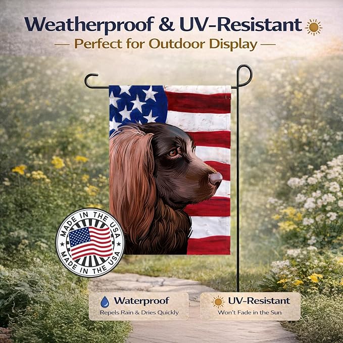 Caroline's Treasures CK6455GF Boykin Spaniel Dog American Flag Garden Flag Mailbox Flag Decorative Yard Flag Banner Outside Patio Artwork Yard Flower Beds, Garden Size, Multicolor