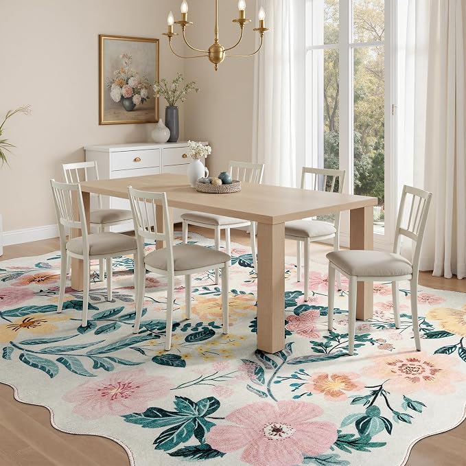 DCX Vintage Floral Washable Area Rug 5x7, Non Slip Low Pile Rug, Pink | Rugs for nursery bedroom, living room, bedroom, office, soft, kid & pet friendly, sain resistant indoor carpet, home decor