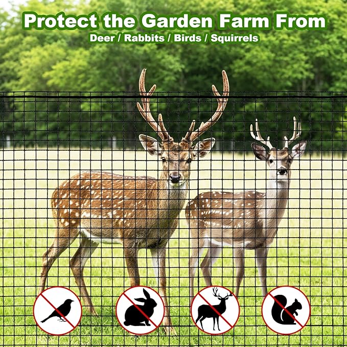 Deer Fence Netting, 4x75ft Heavy Duty Plastic Mesh Deer Fencing, 55GSM Garden Fence Animal Barrier, Bird Netting for Garden Protection, Reinforced Edge Temporary Fence for Tree Vegetable Raised Bed