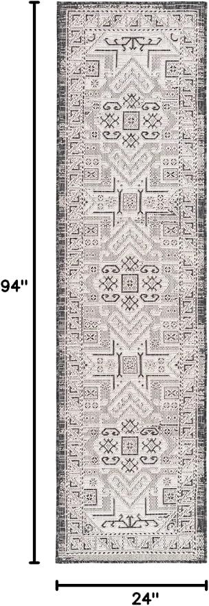 Unique Loom Outdoor Aztec Collection Area Rug - Coba (2' x 7' 10" Runner, Charcoal Gray/ Ivory)