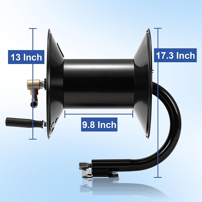 M MINGLE Pressure Washer Hose Reel 200ft x 3/8" / 350ft x 1/4", 4000 PSI | Heavy Duty Steel Hose Reel, Manual Crank Power Washer Hose Reel with Swivel Arm, 3/8" NPT Outlet Pipe