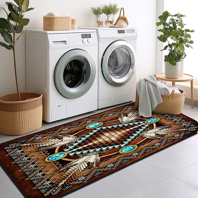 Southwestern Runner Rug 2x4 Rugs for Entryway,Aztec Tribal Native American Western Kitchen Rug Washable Indoor Door Mat Non Slip Accent Throw Rugs Vintage Area Carpet for Hallway,Bathroom,Bedroom