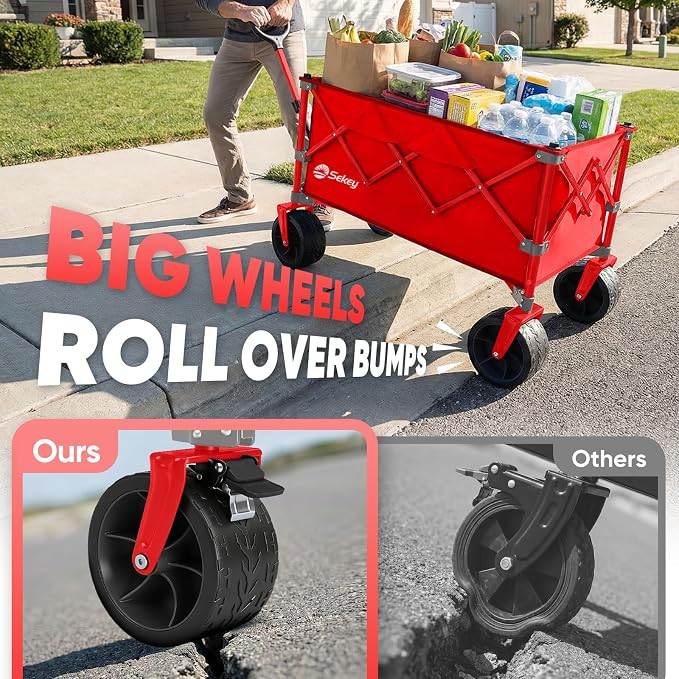 Sekey 250L Wagons Carts Foldable with Big All-Terrian Beach Wheels, Collapsible Heavy Duty Wagon, Extra Large Folding Wagon,Foldable Wagon for Camping, Garden, Sports. Red