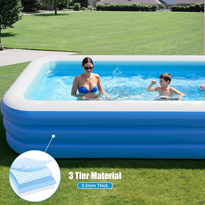 Inflatable Pool for Adults, 115" x 68" x 22" Blow Up Pools, Rectangular Family Swimming Pool