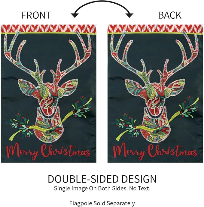 Evergreen Patterned Reindeer Garden Flags 12"x18" Double Sided, Welcome Flags for Outside, Winter Yard Flags, Christmas Decorations for Home, Porch, Yard