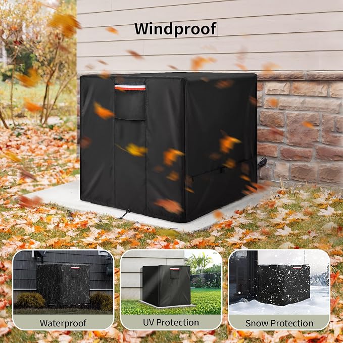 KylinLucky AC Cover 26x26x32 inch 420D Waterproof Black | Heavy duty oxford, UV resistant, fits outside AC units, windproof straps, all-weather protection