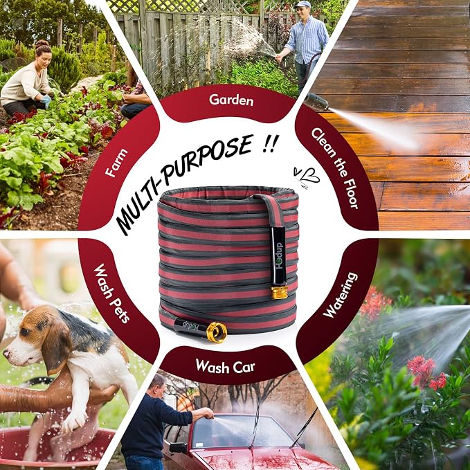 2026 Upgraded Non-Expanding Garden Hose - 100FT Lightweight Flexible, High-Pressure Anti-Kink/Burst-Resistant Lead-Free Outdoor Water Hose (Gray/Red)