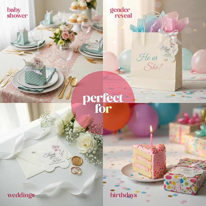 12pcs Pink Carriage-Shaped Gift Tags with Wildflower Seeds - Writable Gift Wrap Tags for Baby Showers, Mother's Day Present, Party Favors, DIY Crafts, & Earth Day Decorations