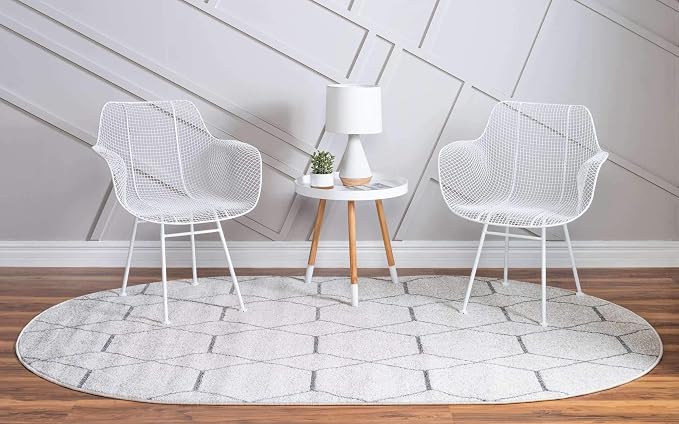 Unique Loom Trellis Frieze Collection Area Rug - Geometric (7' 10" x 10' Oval, Ivory/ Gray)