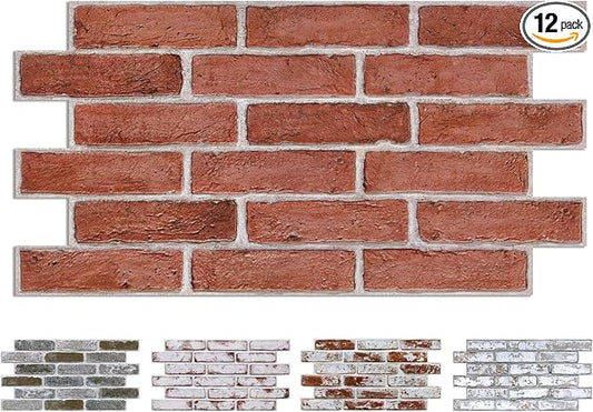 COMSTICKC 3D Faux Brick Wall Panel Peel and Stick, 3D Brick Wall Stickers, 12 pcs of 22.8" x 11.8", Not Real Brick, UrltraLight PVC Adhesive Fake Brick Backsplash Wall Covering Interior, 22.48 sq.ft