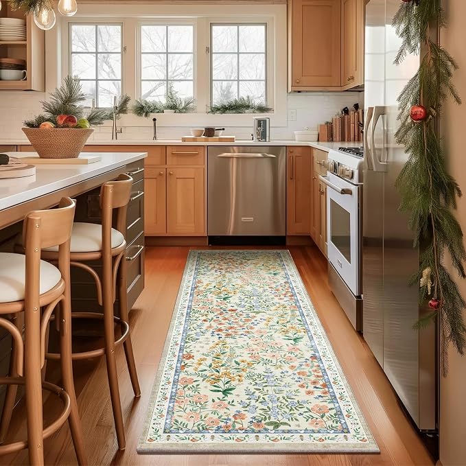 Washable Kitchen Rug Runners for Hallways: 2'6"x8' Bedroom Rug Non Slip Low Pile Stain Resistant Soft Indoor Floor Carpet Runner Rug for Entryway Hallway Kitchen Living Room Farmhouse