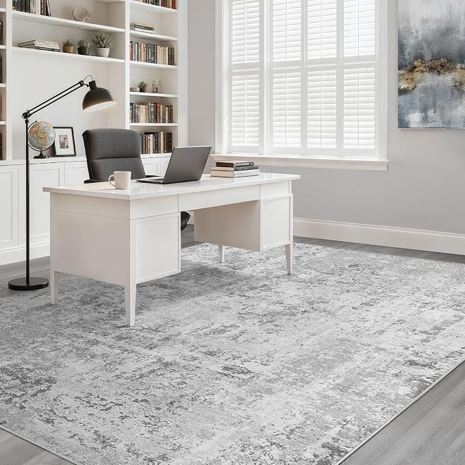 LOONGRUG 6x9 Area Rug Washable Neutral Modern Living Room Rug Light Gray | Abstract Soft Stain Resistant Indoor Non-Slip Carpet for Bedroom Nursery Kids Office Playroom Dining Room