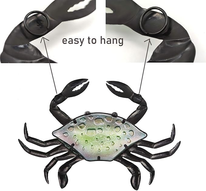 JOYBee 17.2Inch Large Metal Crab Wall Art Decor,Decoration for Outdoor Indoor,Nautical Hanging Art Blue Green Stained Glass with Metal for Garden Pool Patio Balcony Kitchen or Bathroom