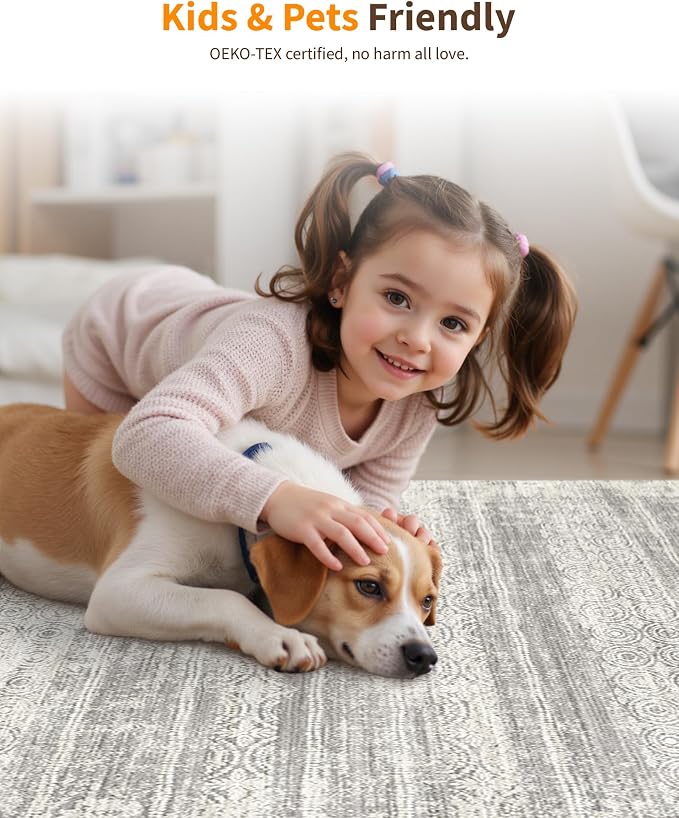 Miukiki 6x9 Area Rug Washable Non Slip Rug for Living Room Grey | Soft Low Pile Washable Area Rug Bedroom Dining Room, Stain Resistant Carpet with Easy Care Design 6'x9'