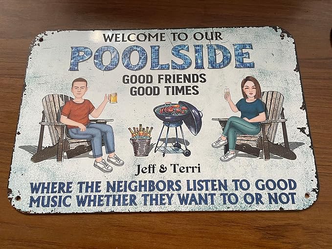 Personalized Classic Metal Sign - Welcome to Poolside Grilling Listen to The Good Music Couple Husband Wife Custom Wall Decor for Home Gate Garden Bars Sign Gift vintage metal signs Wall Decoration