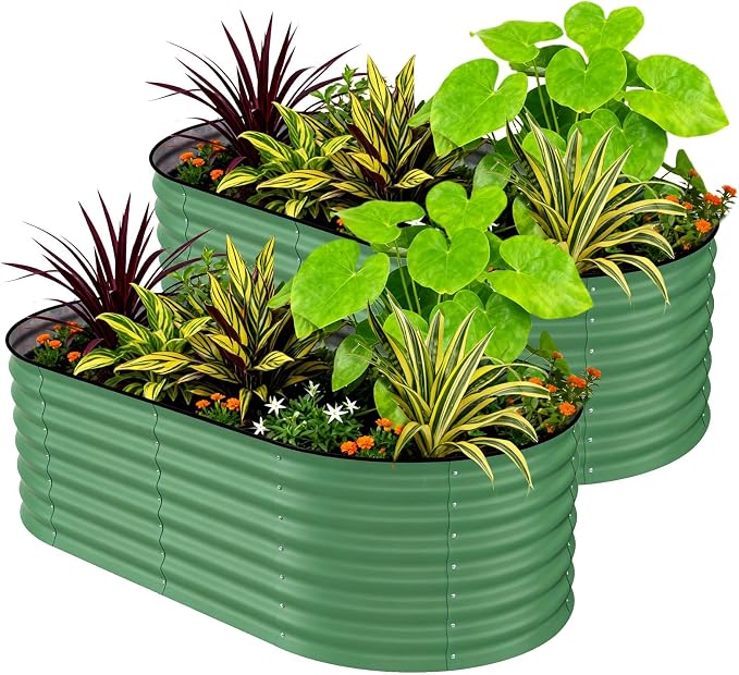 GarveeLife 2 Pcs Raised Garden Beds Outdoor 6x3x2 ft - Galvanized Steel Planter Box for Vegetables, Flowers, Rust-Resistant Garden Box, Easy Assembly Raised Beds, Durable Planters for Outdoor Plants