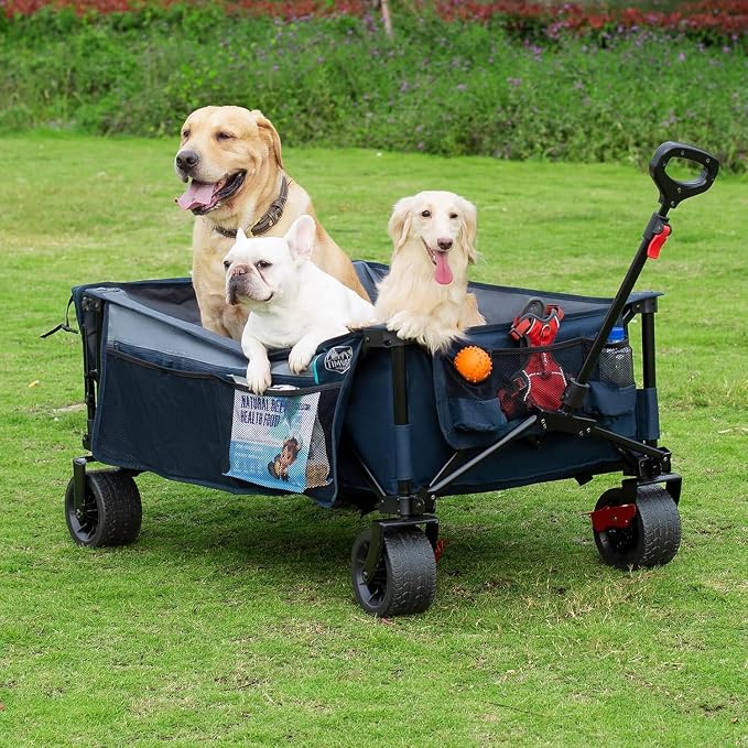 Timber Ridge 600L Beast Wagon 26" W Extra Wide Folding w/Big Wheels Cart | Cargo Net & Tailgate, 500lbs Heavy Duty All Terrain 55.25" L Collapsible Portable Carts for Camping, Sports, Dogs, Blue