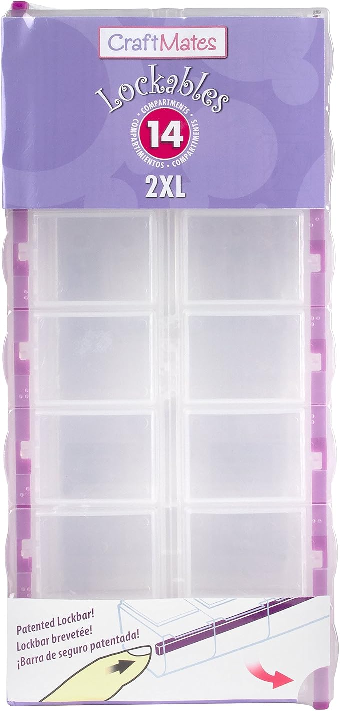 Craft Mates Bead Organizer and Plastic Storage Containers for Crafts, Buttons, Pins and More, 14 Locking Compartments, 2XL, Clear Lids | Clear Plastic Storage for Buttons, Pins, Jewelry, Diamond Art & Craft Supplies, Large Portable Organizer for Crafters