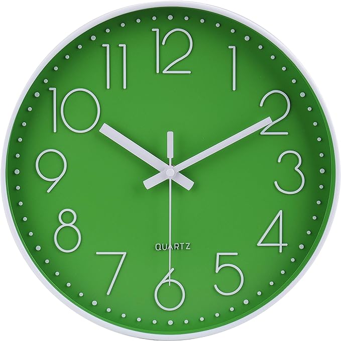 jomparis Modern Office Green Decor Wall Clock 12" Silent & Non-Ticking Battery Operated Quartz Round Clock