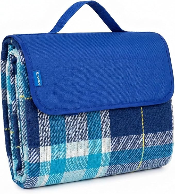 Outdoor Picnic Blanket Water-Resistant Backing, Soft Fleece Beach Mat,Camping Rug (Blue)