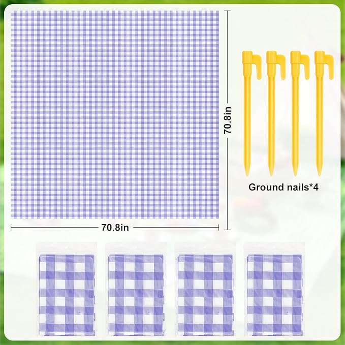 4 Pcs Disposable Outdoor Picnic Blankets 70.9''x70.9'' Portable Pocket Blanket Foldable Waterproof Picnic Mats Sandproof Beach Blanket with Ground Spikes for Beach Travel Hiking Camping