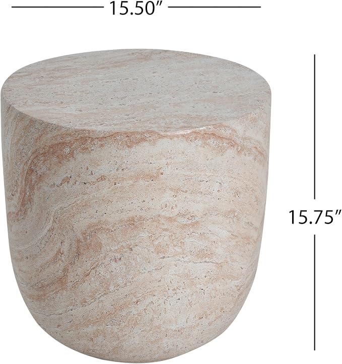 Christopher Knight Home Jaym 15.75" H Indoor Outdoor Accent Side Table, Patio Decorative End Table, Barrel-Shaped Lightweight Concrete Garden Stool for Patio Balcony & Garden Decor, Travertine