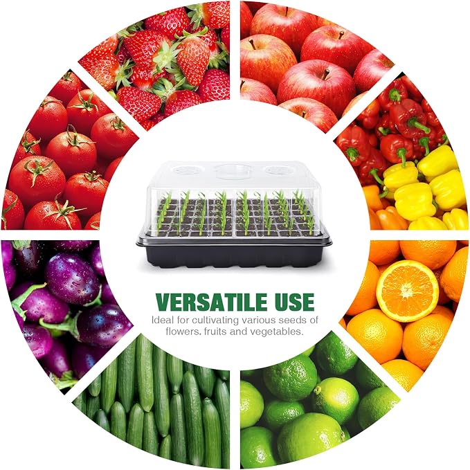Delxo 144 Cells Seed Starter Kit 3 Pack Large Seedling Starter Tray Total with Humidity Domes - Adjustable Vents & Deep Base Germination Kit for Indoor Gardening - Includes 10 Tags & Tools