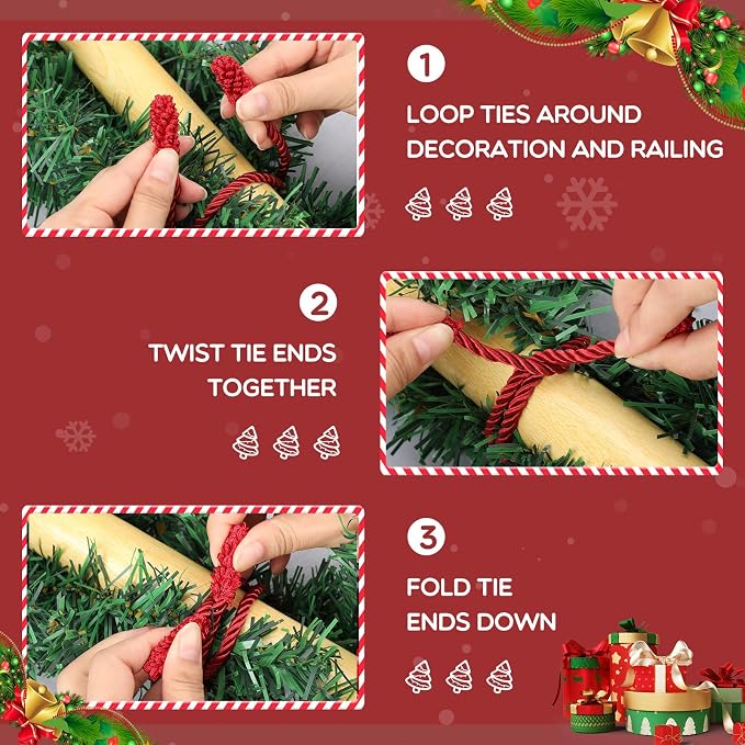 Zhengmy 50 Pcs 20 Inches Christmas Garland Ties Christmas Decorative Twist Ties for Banister Reusable and Flexible Twist for Xmas Home Decorations Holiday Craft Wrapping (Red)